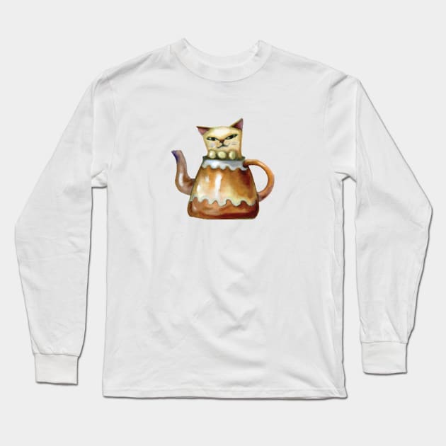 Kitten in a kettle Long Sleeve T-Shirt by SkelBunny